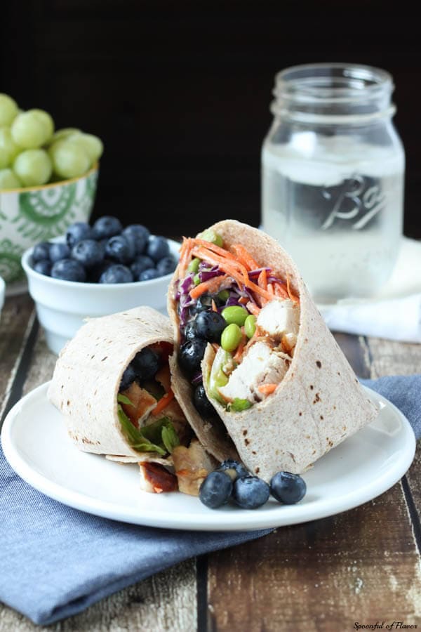Thai Chicken Salad Wrap with Blueberries - just add blueberries to create a healthy, flavorful and colorful meal!