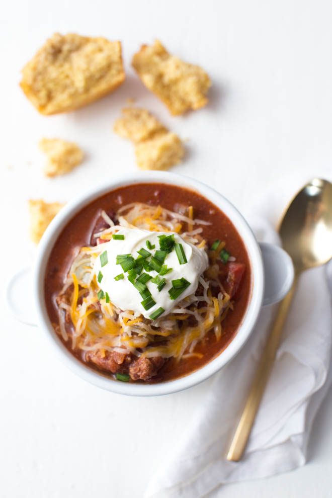 A large bowl of hearty turkey chili