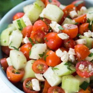 Cucumber and tomato salad with feta and simple vinaigrette