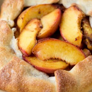 Baked peaches in a simple homemade crust.