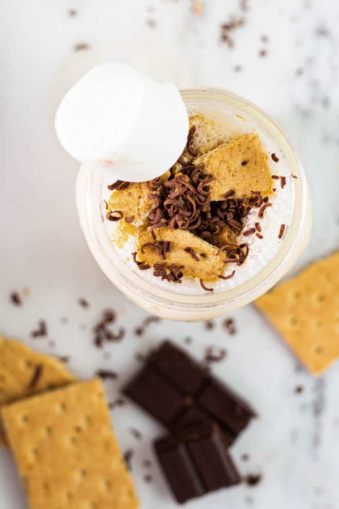 S'mores milkshake with graham crackers and marshmallows.