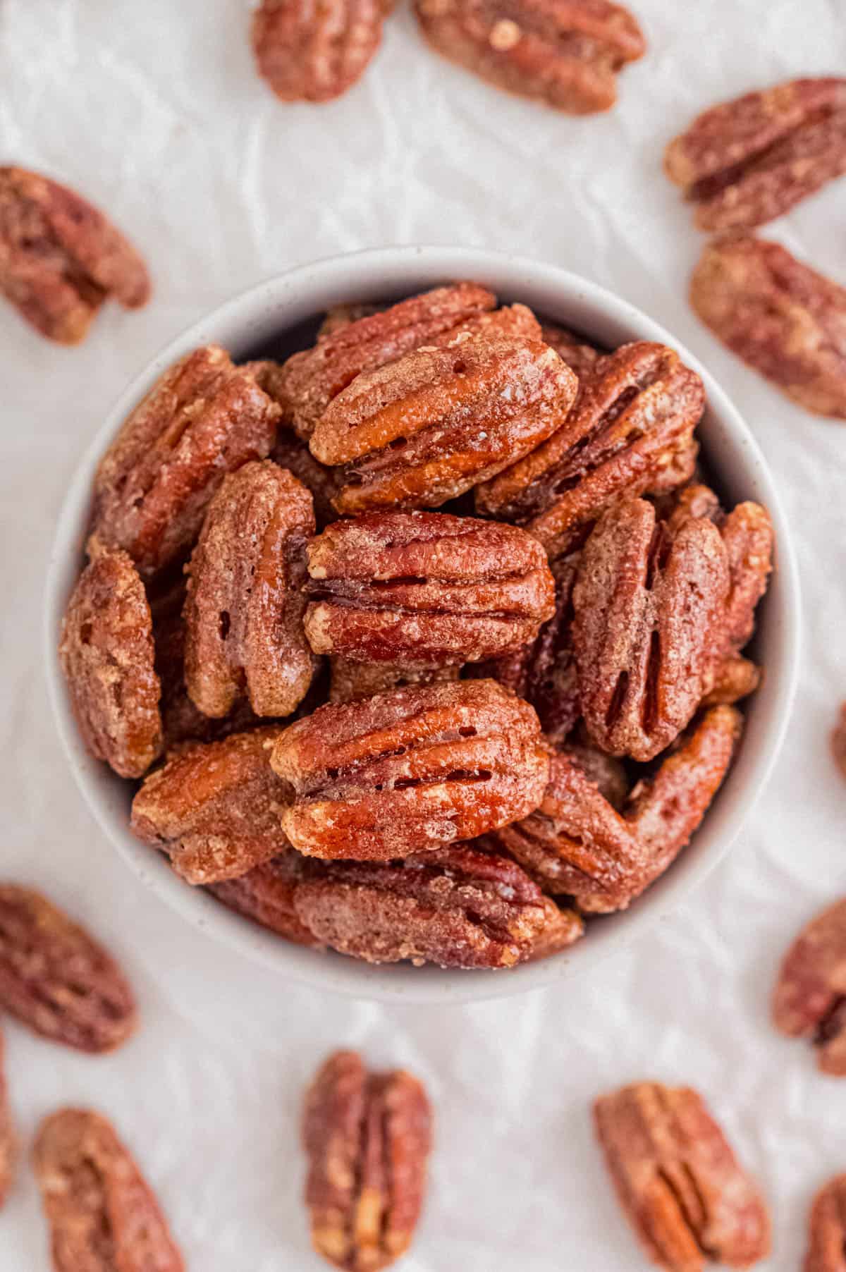 candied pecans in a bowl