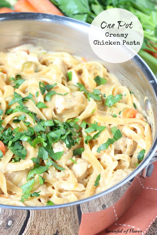 One Pot Creamy Chicken Pasta - chicken, vegetables and creamy sauce packed into one pot!