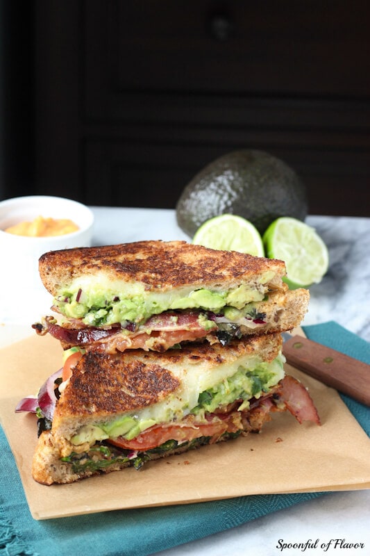 The Ultimate BLT Grilled Cheese ~ seven layers of ingredients piled high and grilled until the cheese is warm and melty!