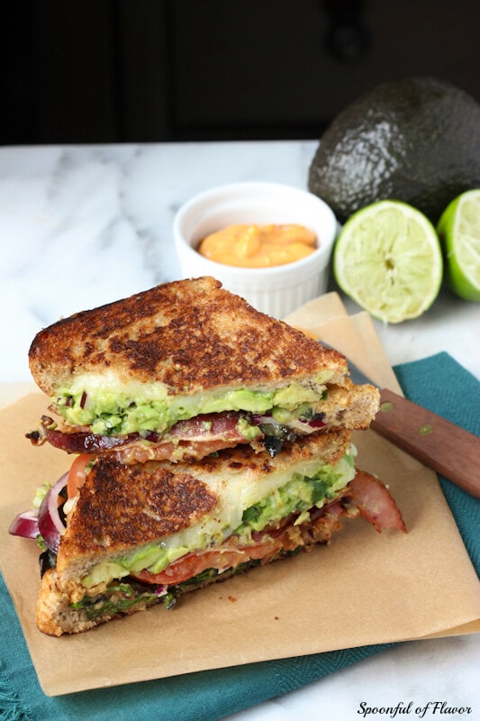 The Ultimate BLT Grilled Cheese ~ seven layers of ingredients piled high and grilled until the cheese is warm and melty!