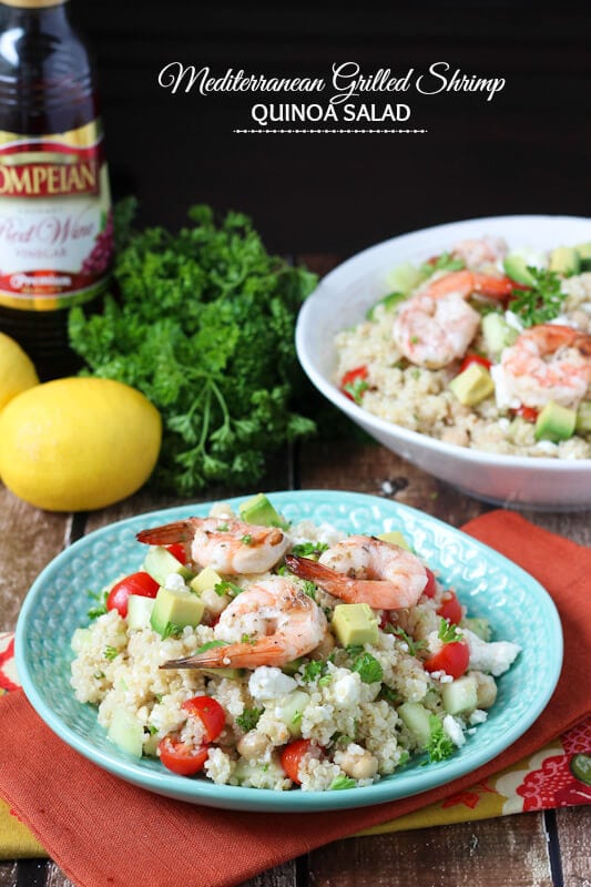 Mediterranean Grilled Shrimp Quinoa Salad - made with fresh olive oil red wine vinaigrette!