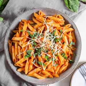 Bowl of tomato basil pasta