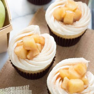 Apple Pie Cupcakes with Vanilla Buttercream Frosting are creamy, sweet and surprisingly easy! Homemade cupcakes don't get much better than the