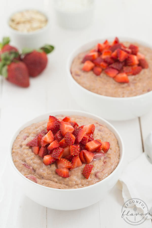 Strawberries and Cream Steel Cut Oatmeal is a big bowl of fresh strawberry flavor!
