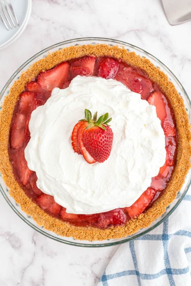 whole strawberry pie on a tabletop