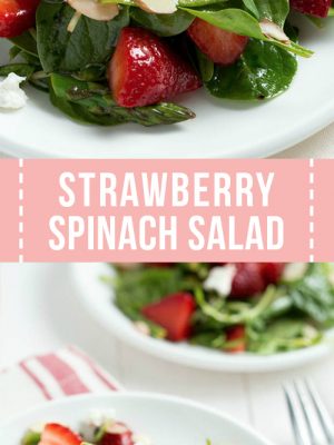 A large plate of strawberry spinach salad