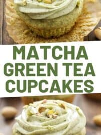 matcha cupcakes on a wooden tabletop