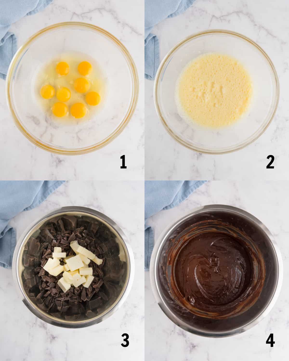 mixing together butter with chocolate in bowl