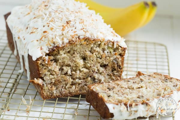 Banana Coconut Crunch Bread with Coconut Cream Icing - a simple quick bread that will add flavor to any morning!