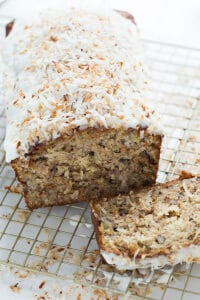 Banana Coconut Crunch Bread with Coconut Cream Icing