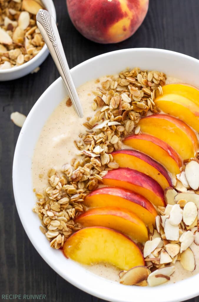 Peach Pie Smoothie Bowl | Thick, creamy, full of protein, and tastes just like a piece of peach pie!