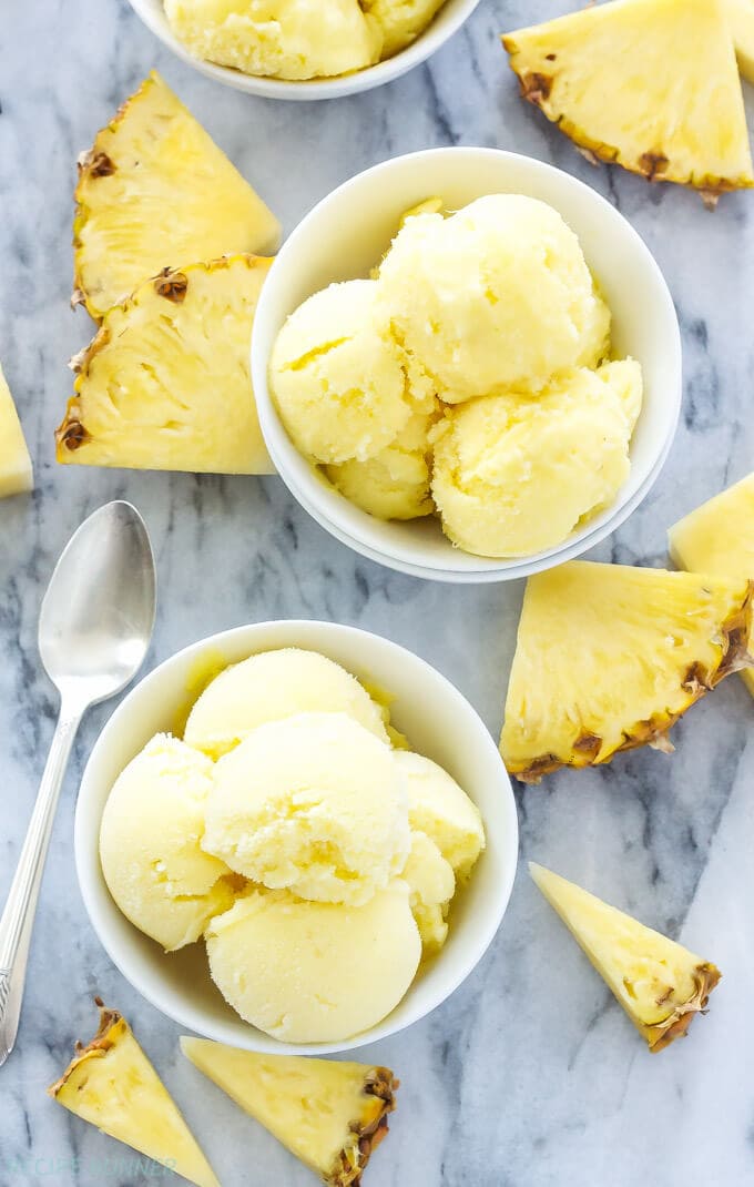 Piña Colada Sorbet | Turn your favorite tropical cocktail into a delicious frozen sorbet!