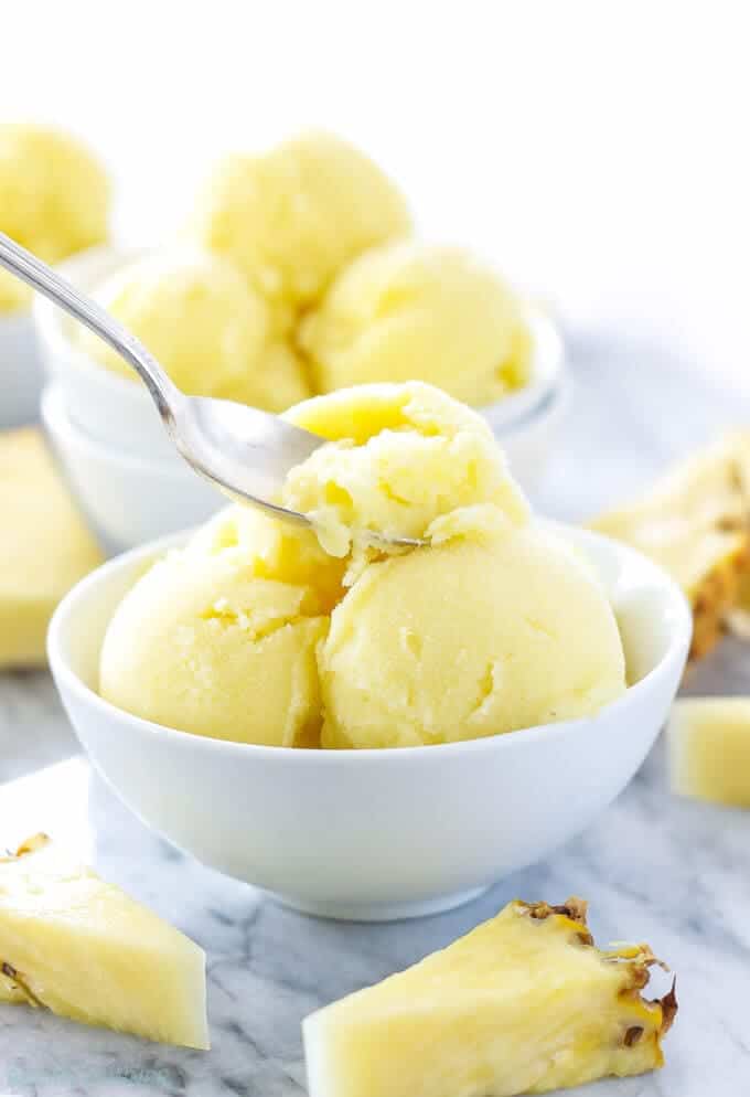 Piña Colada Sorbet | Turn your favorite tropical cocktail into a delicious frozen sorbet!