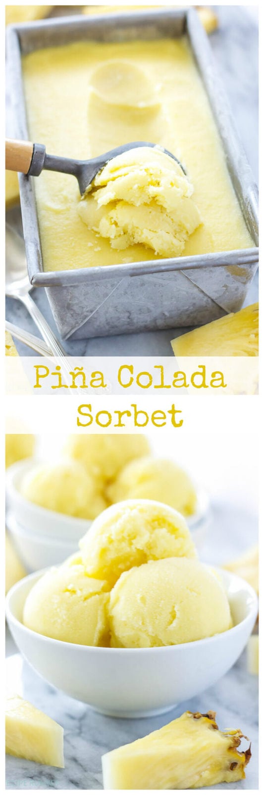 Piña Colada Sorbet | Turn your favorite tropical cocktail into a delicious frozen sorbet!