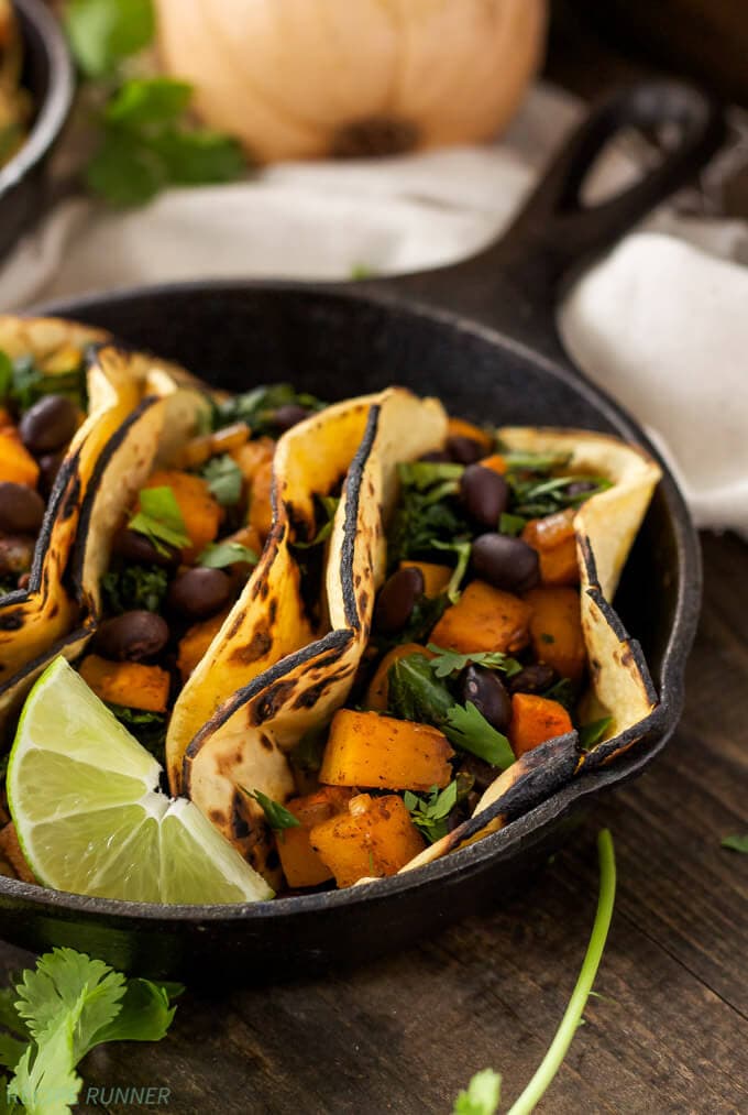Butternut Squash, Black Bean and Kale Tacos | Vegetarian tacos don't have to be boring, especially when they're full of butternut squash!