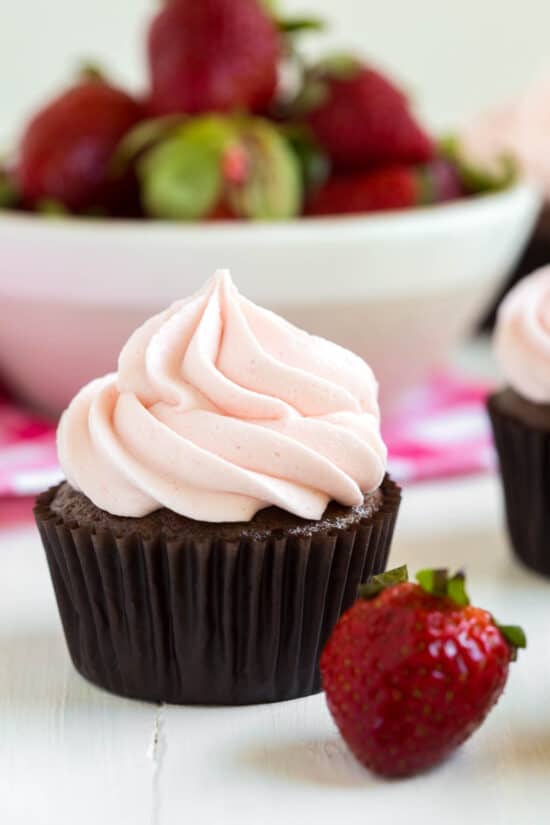 Chocolate Cupcakes with Strawberry Frosting