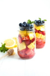 Mason Jar Fruit Salad with Strawberry Mint Dressing
