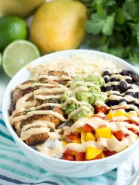 Chipotle Lime Chicken Taco Bowls with Mango Chipotle Sauce are packed with the freshest flavors!