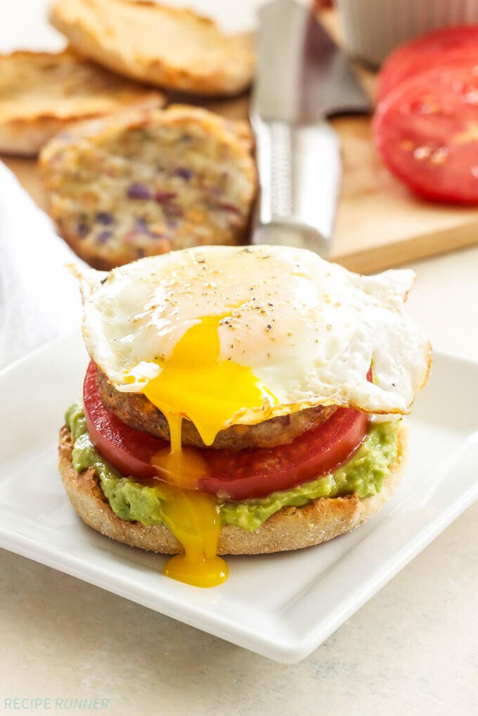 Open-Faced Egg, Avocado and Hash Brown Breakfast Sandwiches