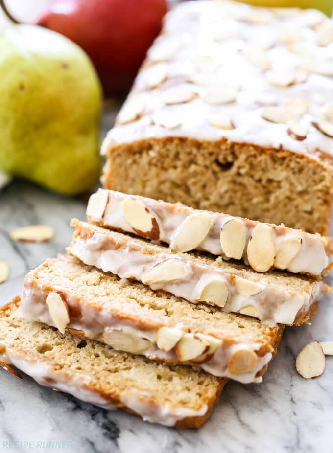 pear bread sliced into four pieces