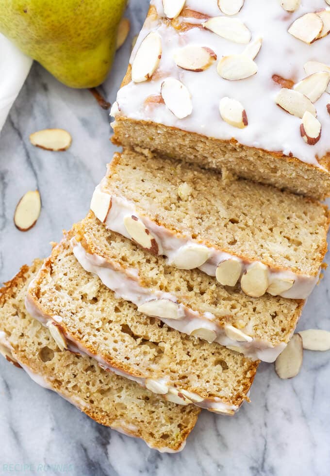 pear bread slices on a countertop