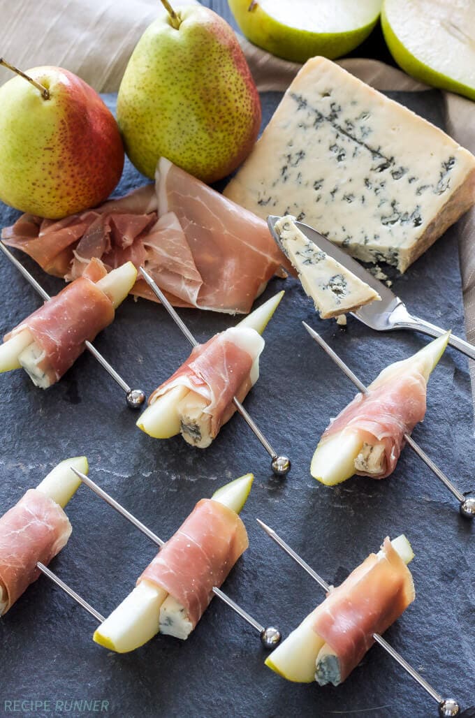 Prosciutto Wrapped Pears with Blue Cheese | www.reciperunner.com