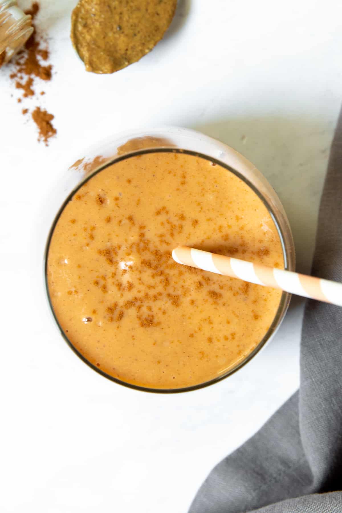 one sweet potato smoothie in a glass