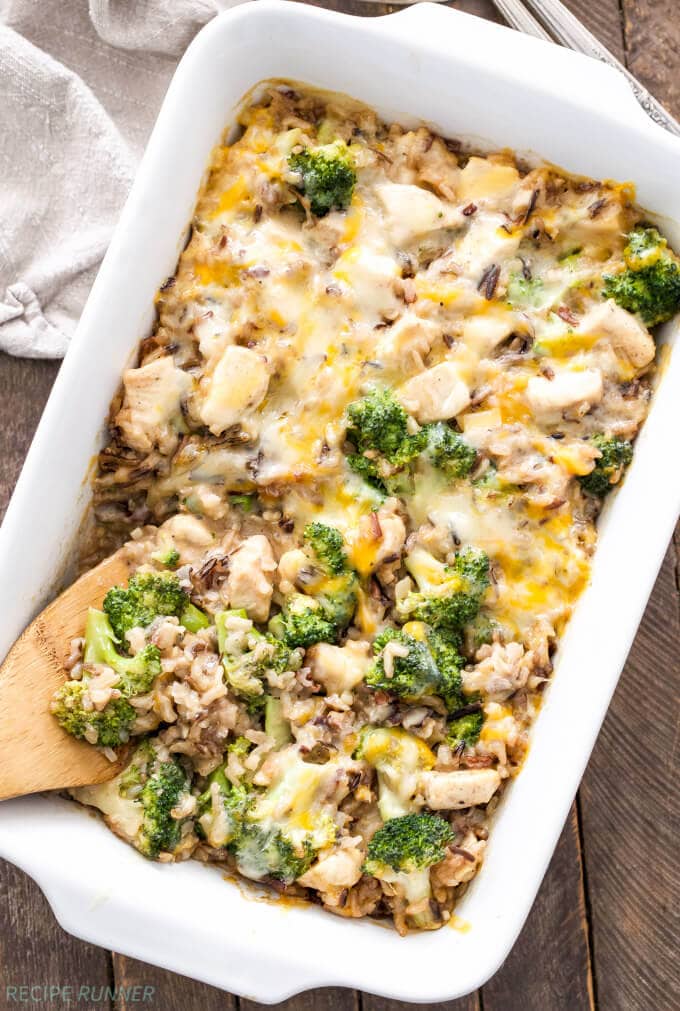 A healthy casserole the whole family will love! This Broccoli, Chicken and Cheese Wild Rice Casserole can be made ahead of time, perfect for busy nights.