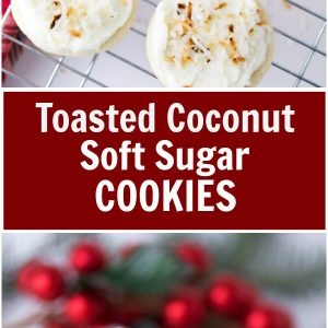 Toasted Coconut Soft Sugar Cookies combine everything you love about your favorite store-bought sugar cookie with homemade buttercream frosting and toasted coconut!