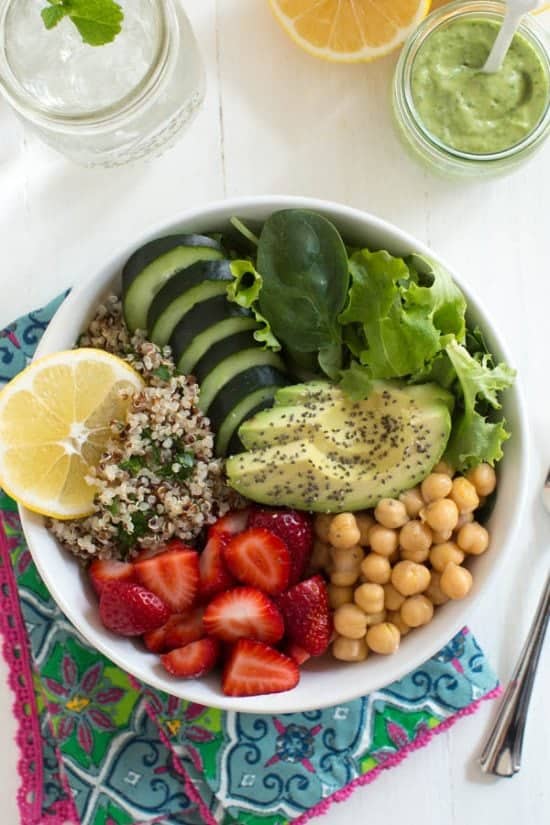 Berry Green Buddha Bowl with Lemon Avocado Kale Mint Dressing
