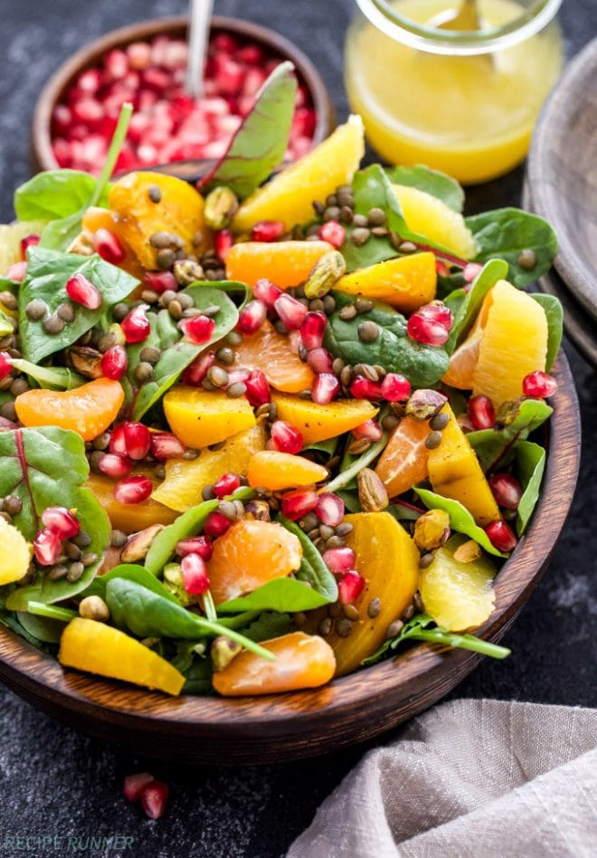 A superfood salad that’s as delicious as it is beautiful! Nourish your body with this Roasted Golden Beet, Citrus, Lentil Salad. Perfect as a meatless main dish or side dish! www.reciperunner.com