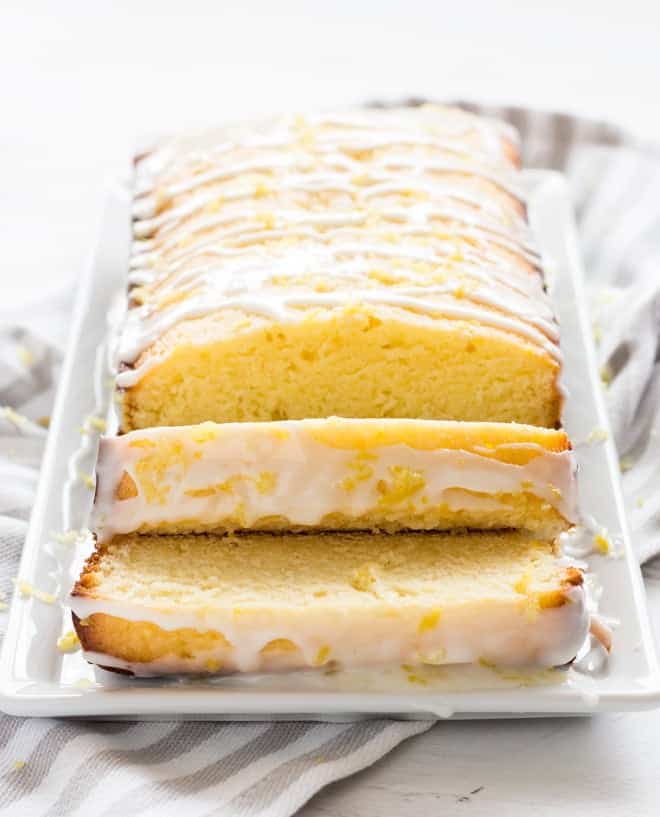 Glazed lemon pound cake is tender, sweet and full of lemon flavor. | www.ifyougiveablondeakitchen.com