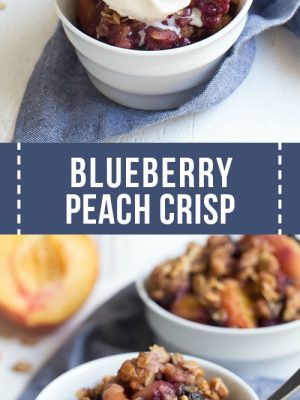 Blueberry Peach Crisp with a scoop of vanilla ice cream