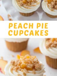 Peach pie cupcakes on a white background ready to eat.
