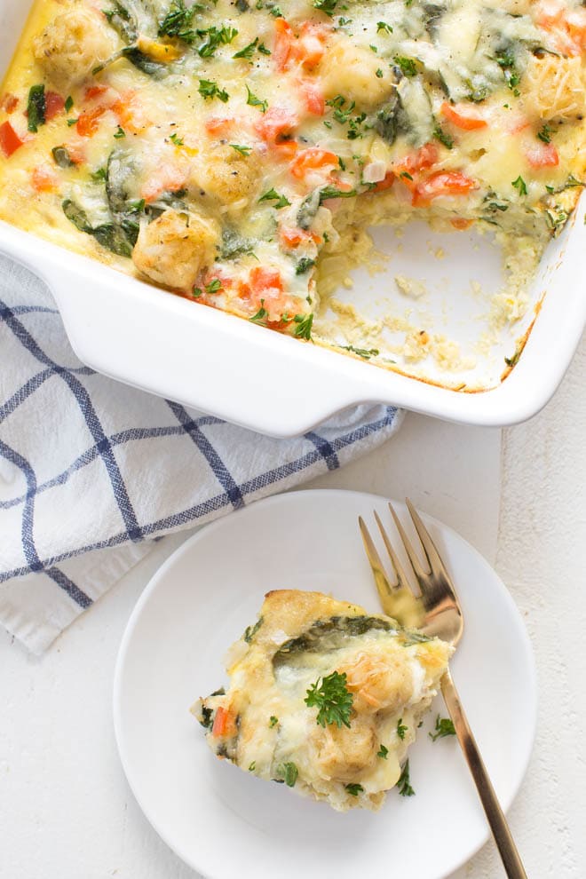 Make Ahead Tater Tot Breakfast Casserole with Veggies | Spoonful of Flavor