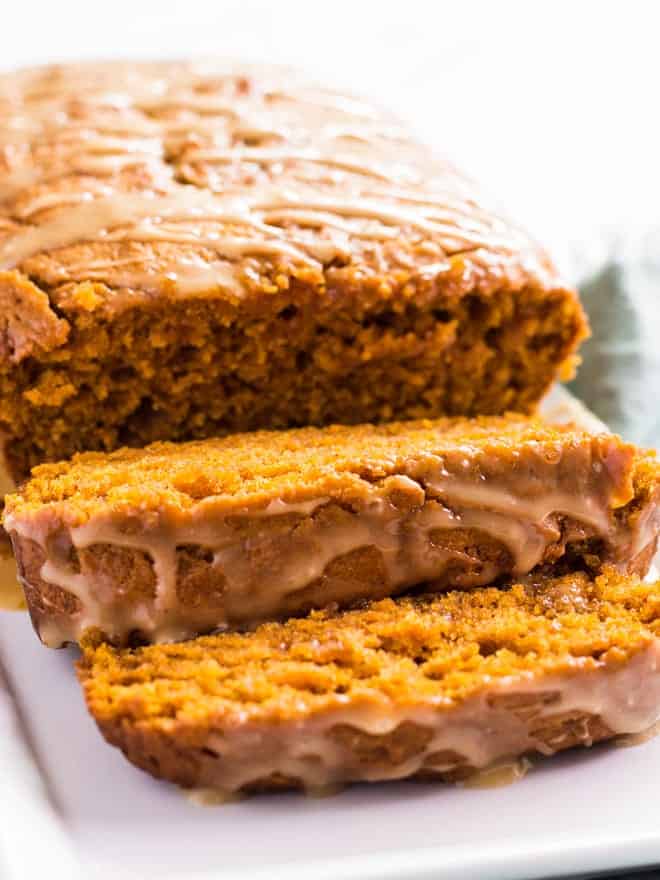 a loaf of pumpkin bread cut into slices