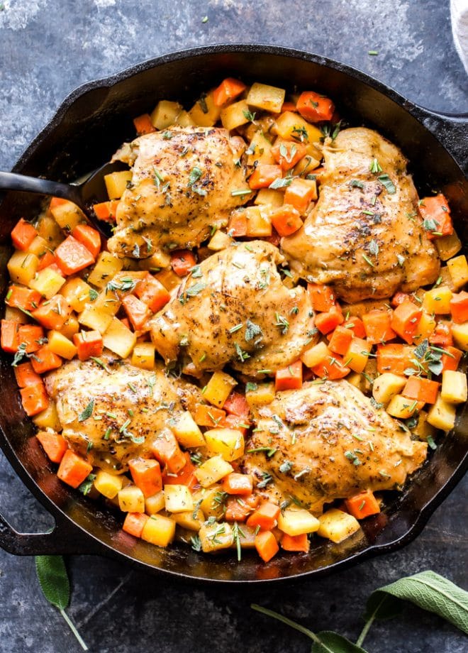 Apricot Chicken Thighs with Root Vegetables | www.reciperunner.com