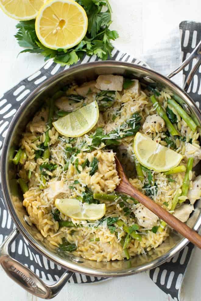 One Pot Lemon Chicken, Spinach and Asparagus Orzo Spoonful of Flavor