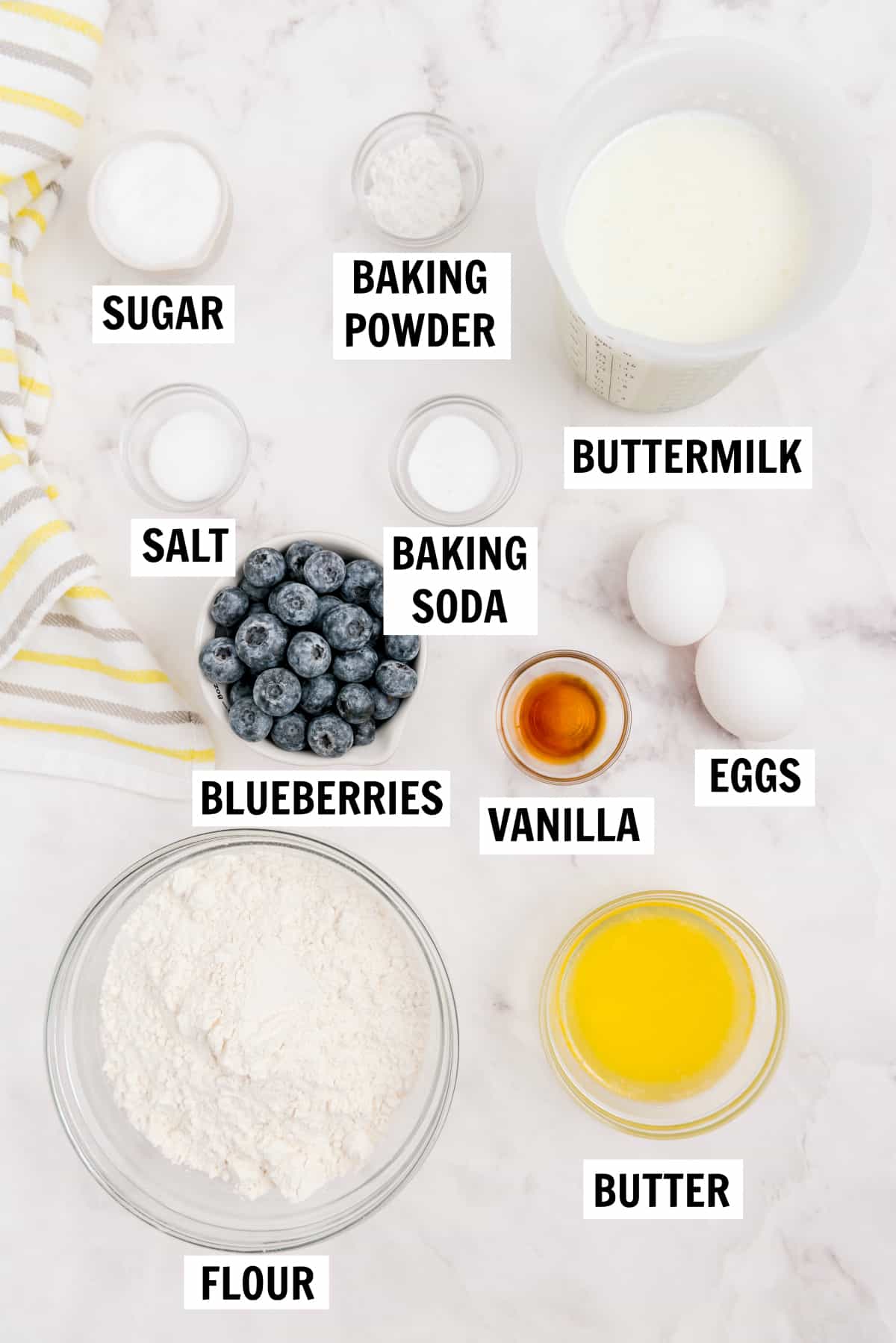ingredients for blueberry buttermilk pancakes
