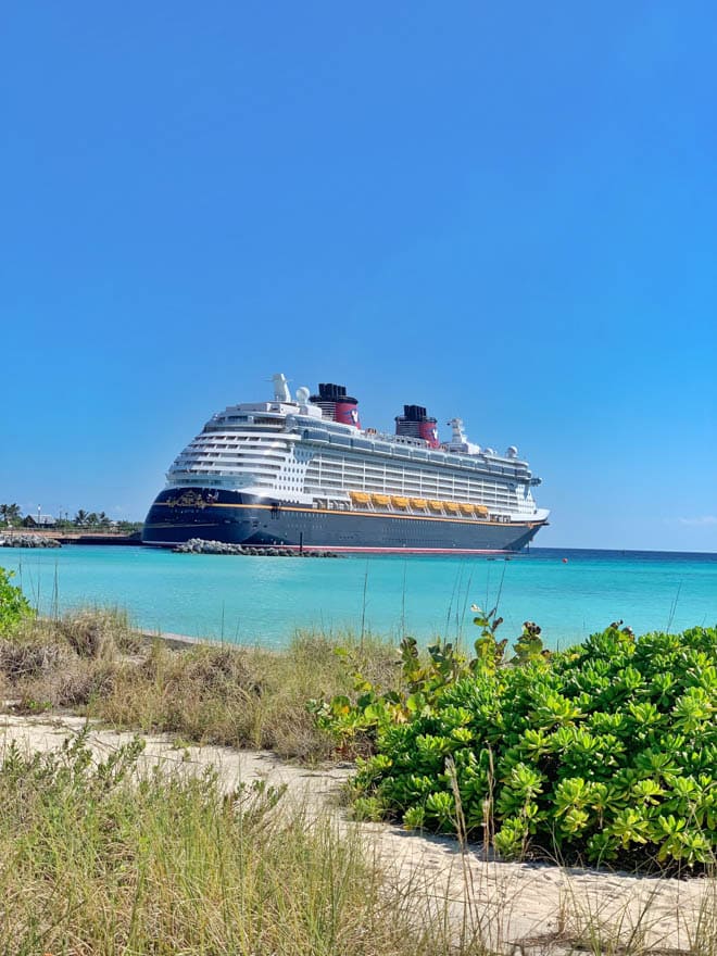 Disney dream cruise ship docked at Castaway Cay.