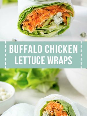 Two buffalo chicken lettuce wraps in a collage
