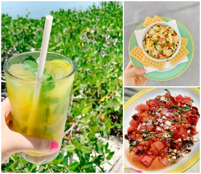 Mojito with conch salad and watermelon salad.