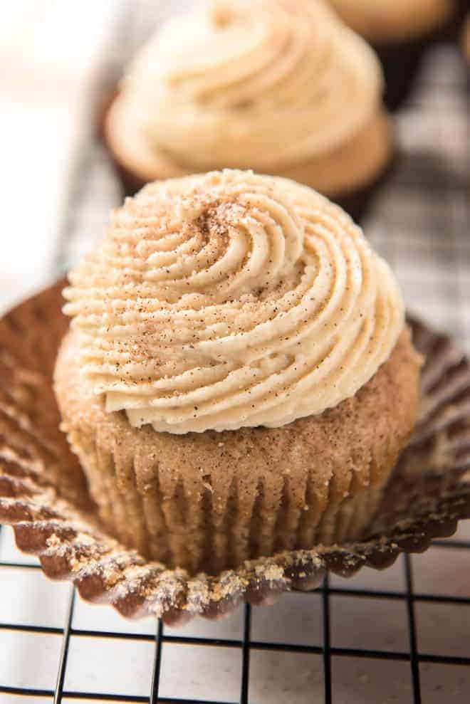 Homemade snickerdoodle cupcakes made with brown butter, vanilla and more fresh ingredients.