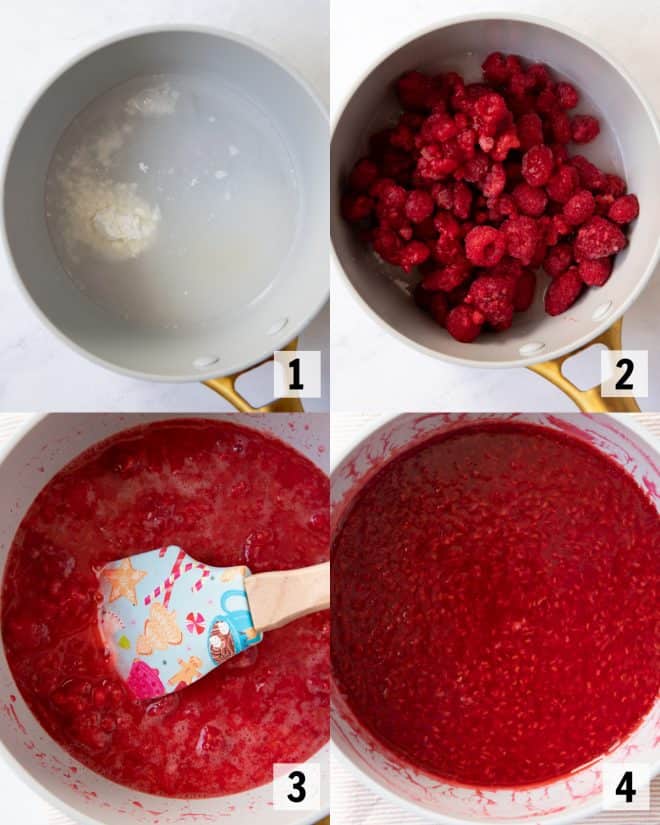 heating ingredients for raspberry sauce in pan