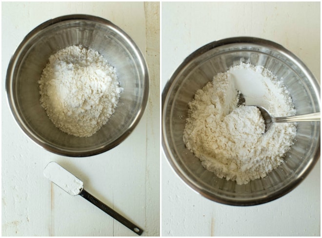 All purpose flour in a bowl with cornstarch